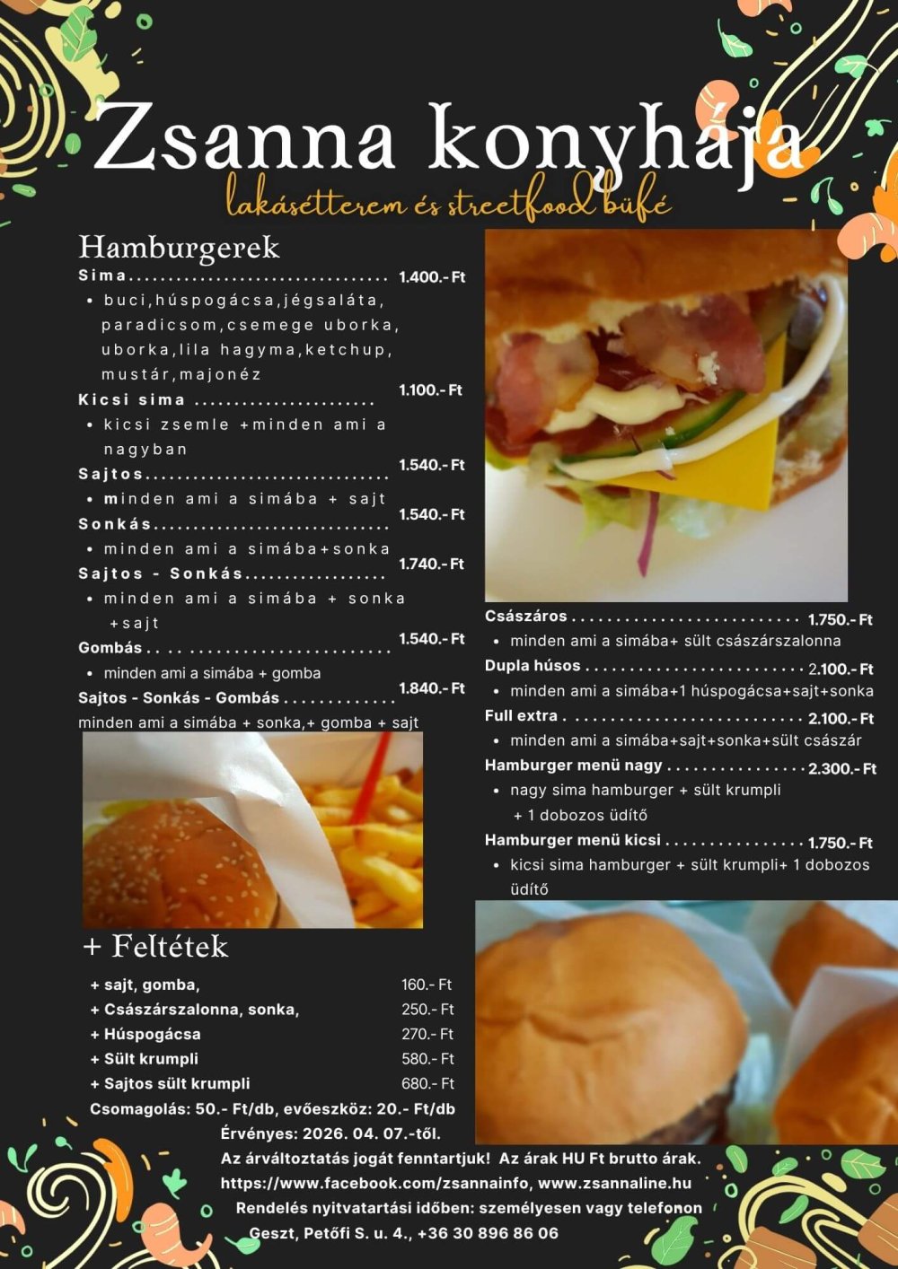 Hamburger árjegyzék Zsanna Konyhájában