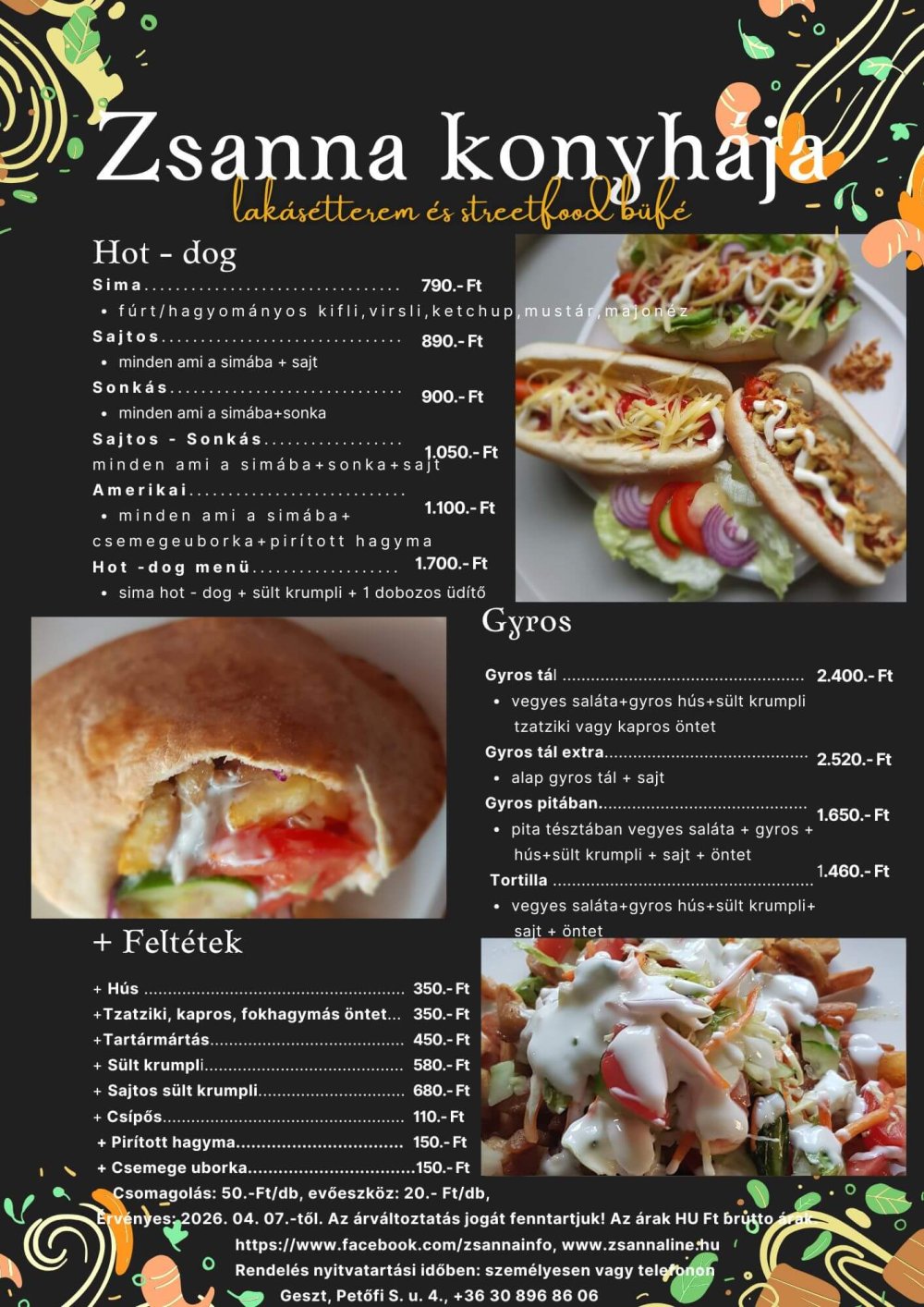 Hot-dog árjegyzék Zsanna Konyhájában